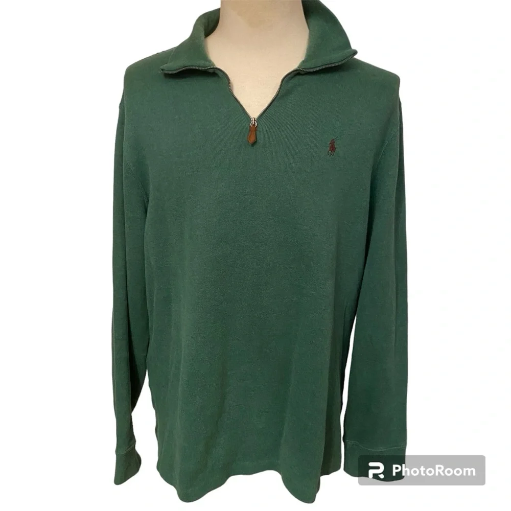 POLO RALPH LAUREN MENS 1/4 ZIP SWEATER GREEN COTTON SIZE XL